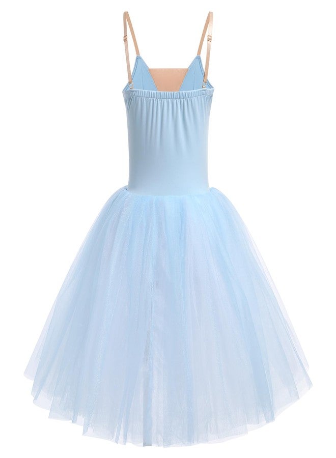 IBAKOM Ballet Leotard for Women Swan Lake Costume Floral Print Professional Ballerina Tulle Tutu Dance Dress Adult Ballet Camisole Leotard Dance Maxi Skirt Dance Competition Dresses Sky Blue S - Image 2